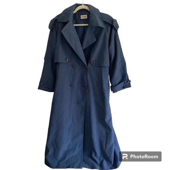 D’ALLAIRD'S Vintage Heathered Navy Blue Double Breasted Trench Coat Size 10 - Picture 1 of 15